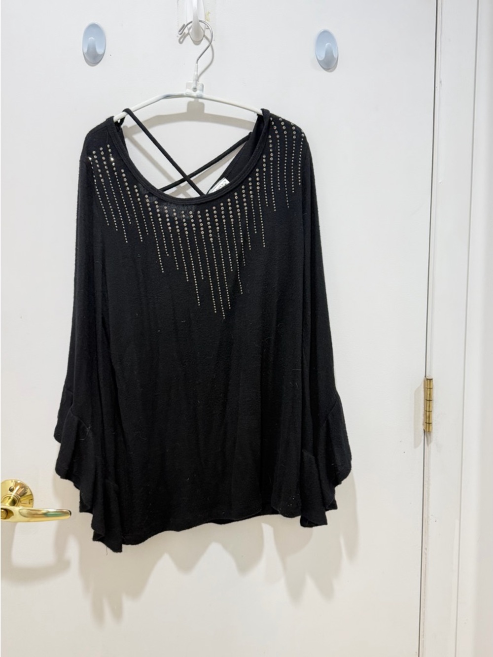 Vocal Black Long Sleeve Tunic with Rhinestone Cascade